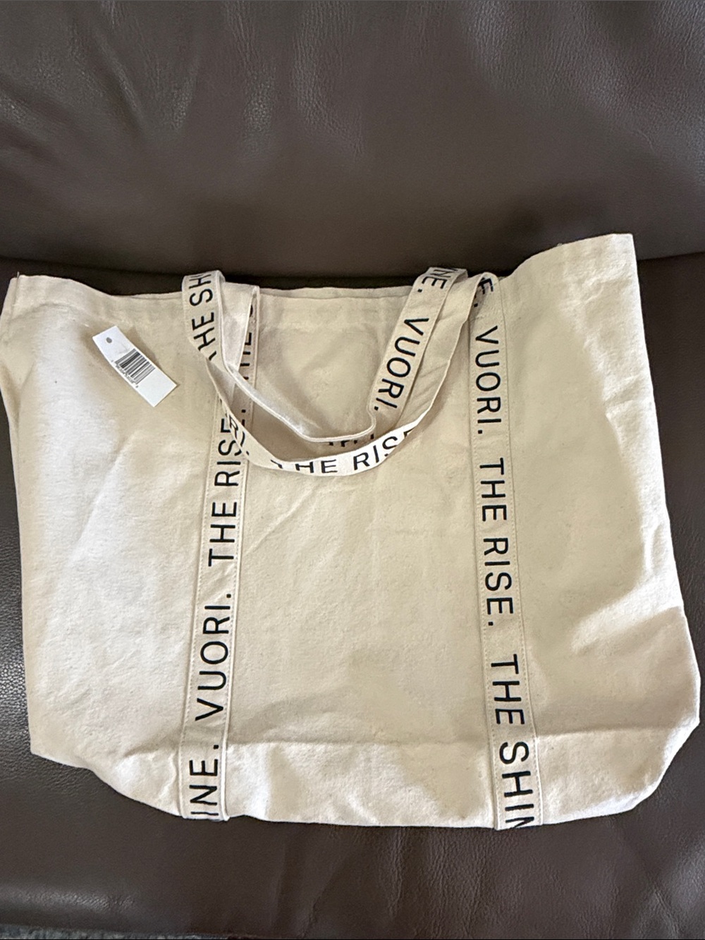 Vuori Natural Canvas Tote with Branded Webbing Straps NWT